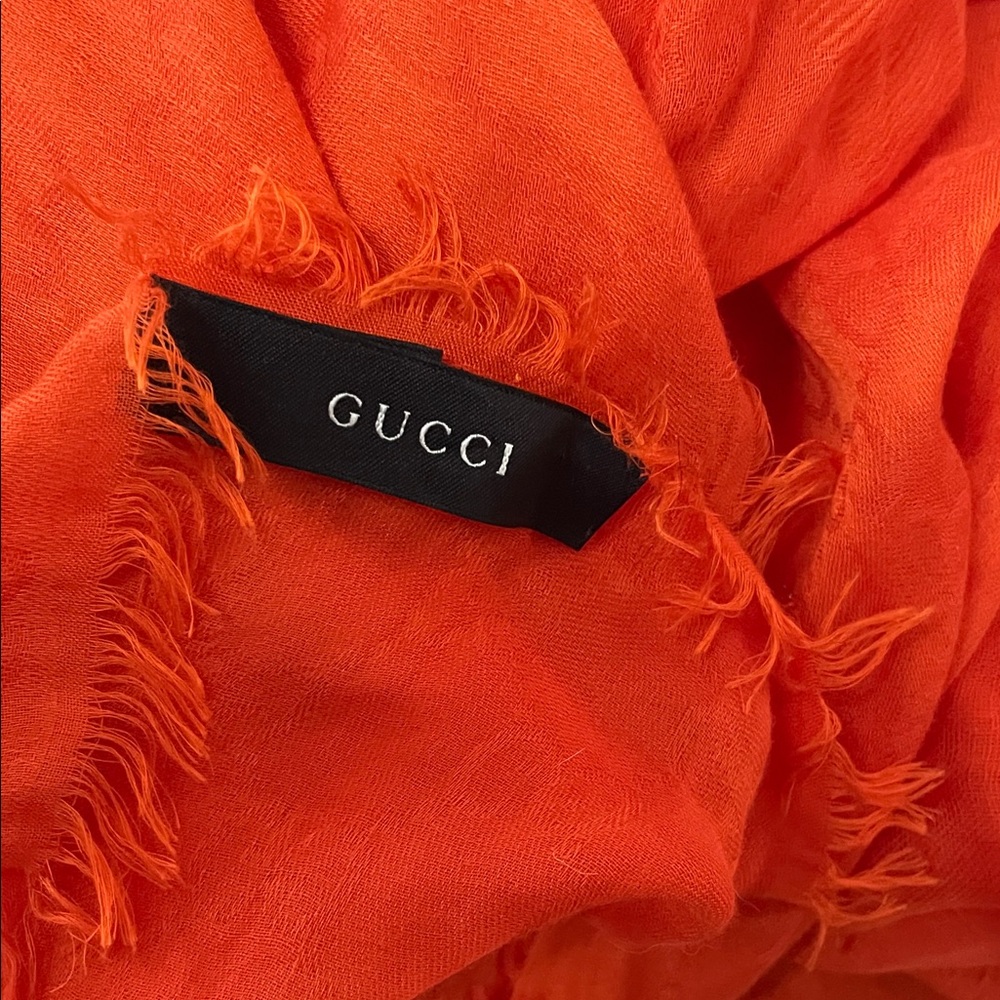 Gucci Bold Orange Scarf with Fringe - Picture 6 of 7